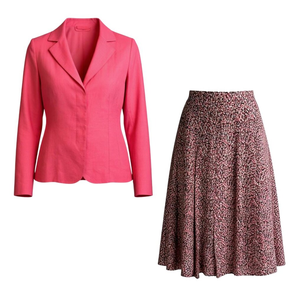 Talbots Petites Pink Linen Blazer & Silk Floral Midi Skirt Set – Sizes‎ 2P & 6P
